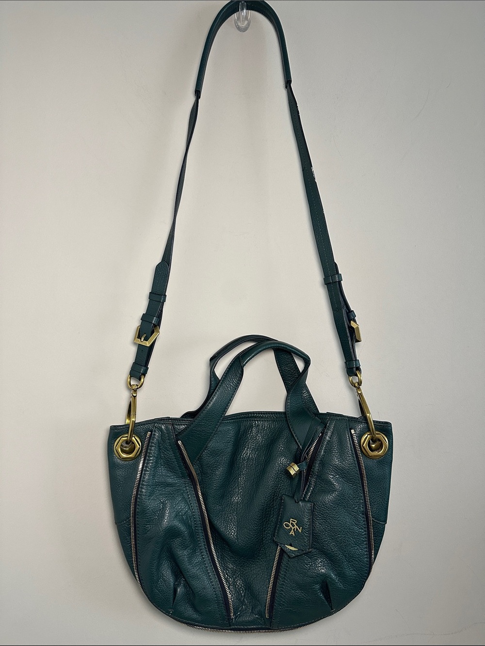 OrYANY Dark Green Teal Leather Tote Bag with Adjustable Strap
